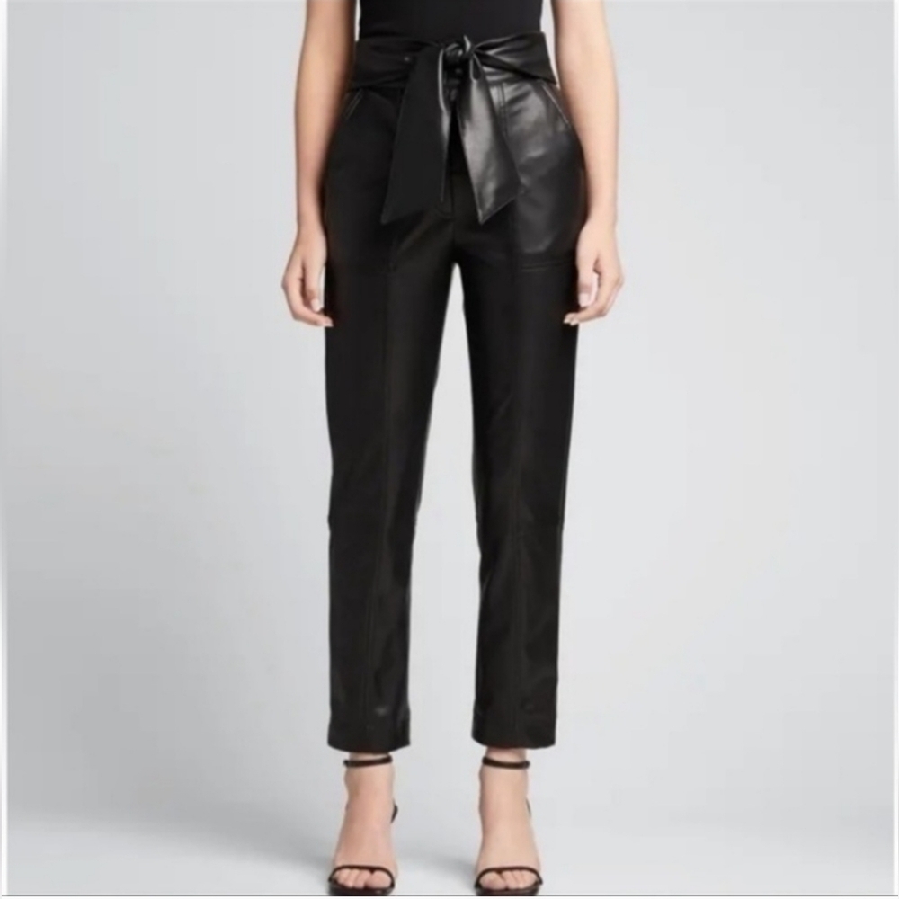Nicole Miller New York. Straight Leg, Tie Waisted, Faux Leather Pant size Medium